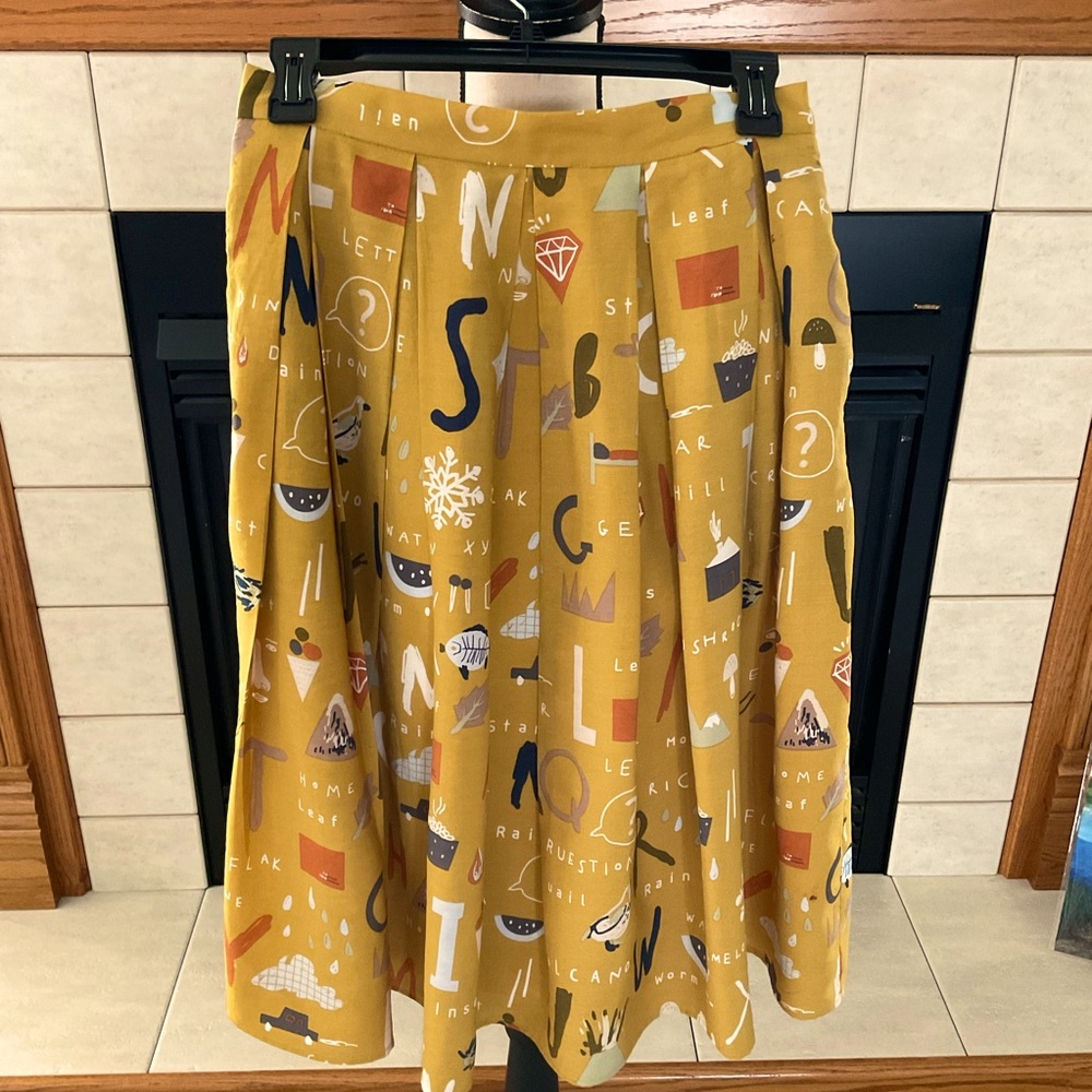 A-Line Alphabet Pattern Mustard Yellow Skirt